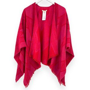 MAJE Eclair Ethnical Red & Pink Fringe Trim Wool Shawl Shrug Cape Scarf